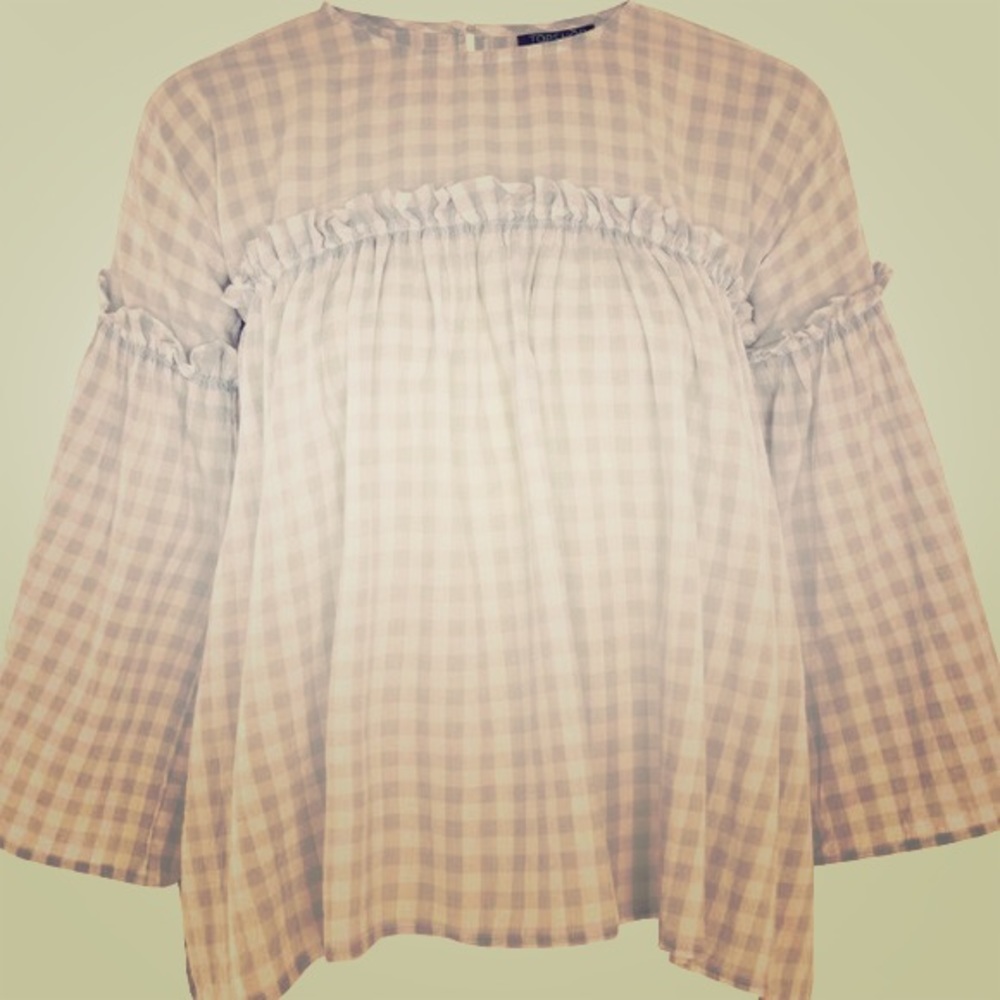 Topshop gingham bell sleeve top